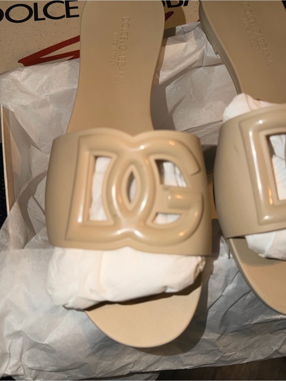 Dolce & Gabbana Nude Logo Slide Sandals - Picture 4 of 7